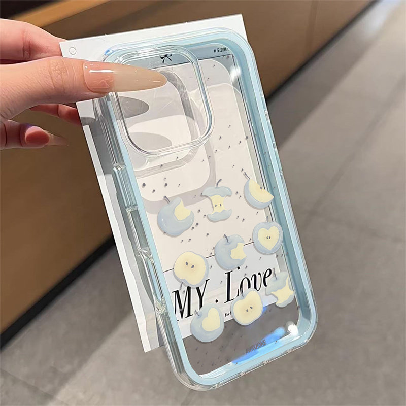 Phone Cases Blue - 귀여운 블루 애플 2in1 투명 폰