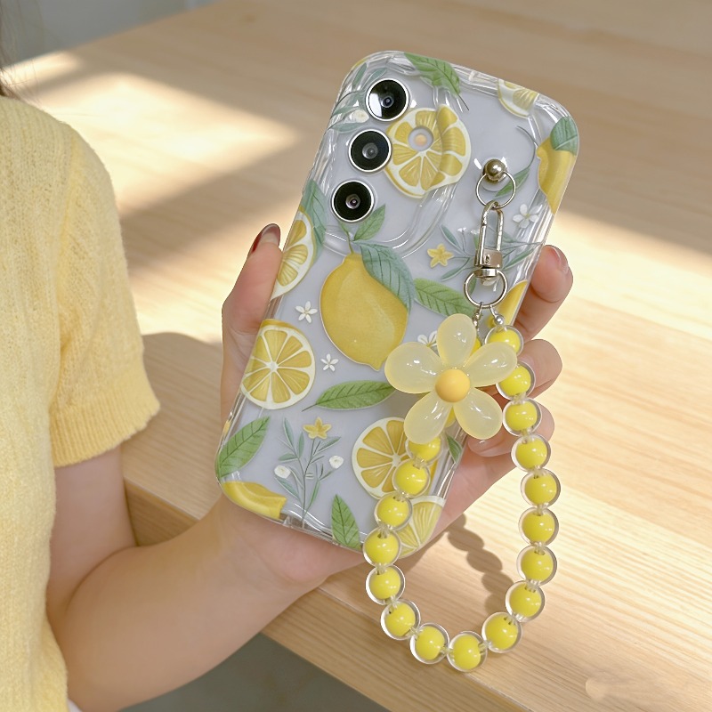 Phone Cases With Charms - 노란 레몬 꽃 끈 달린 폰