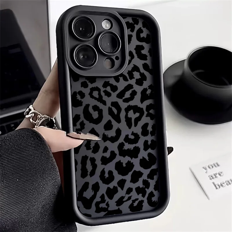 Phone Cases Dior - 블랙 레오파드 프린트 패턴 실리콘 폰