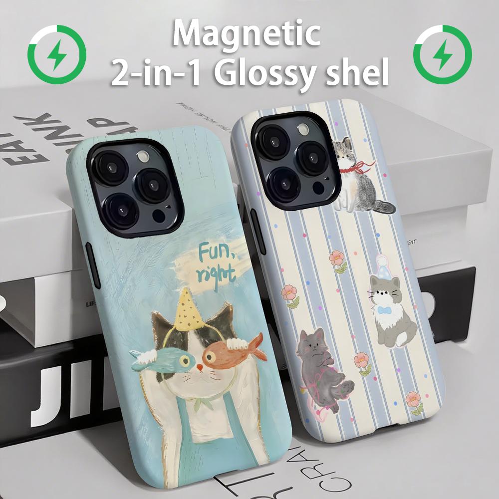 Phone Cases Iphone 11 - 귀여운 고양이와 강아지 마그네틱 2-in-1 광택