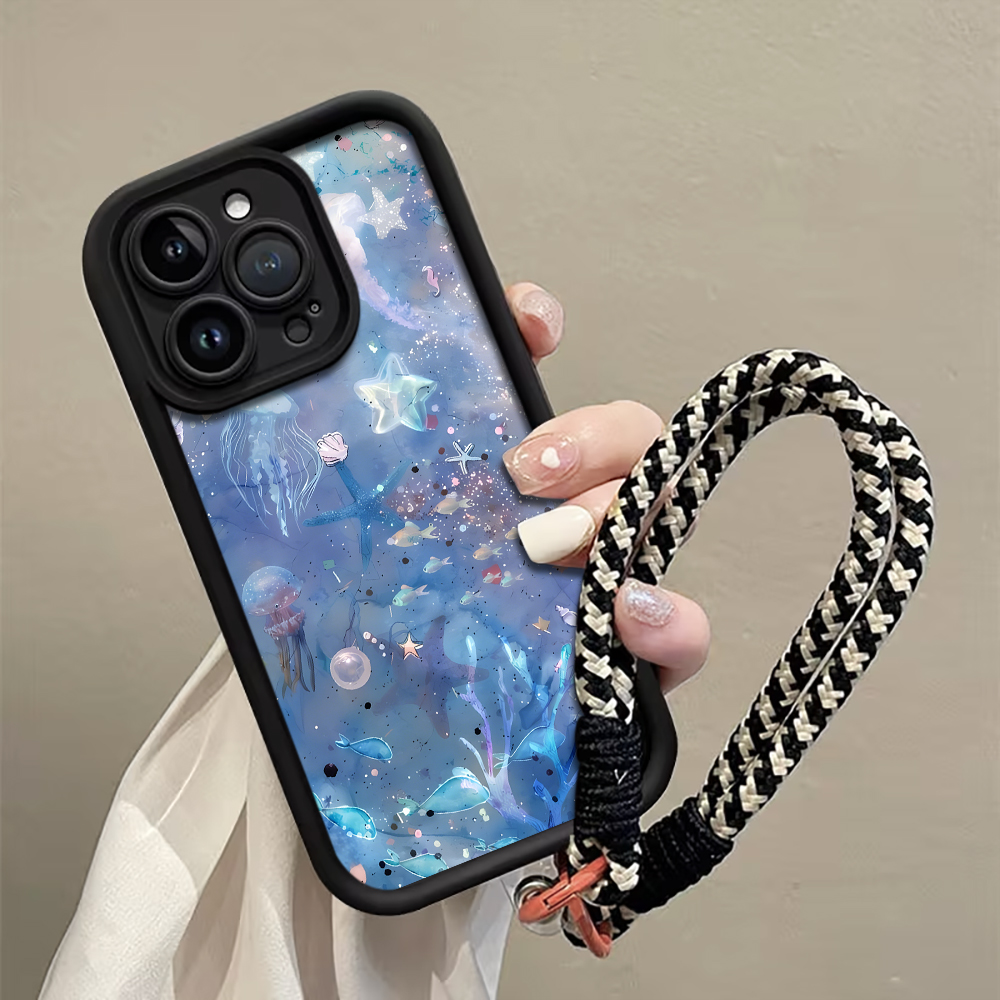 Phone Cases Blue - 블루 퍼플 해파리 스트랩 로프 폰