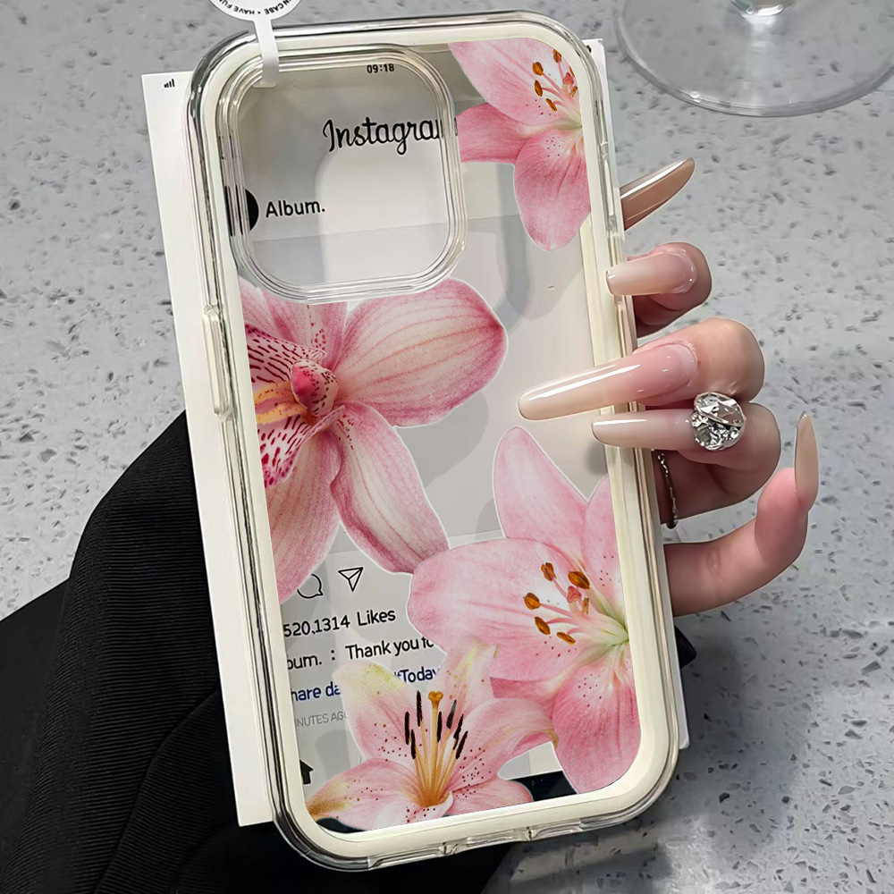 Phone Cases Xr - 핑크 릴리 플라워 투명 폰 케이스