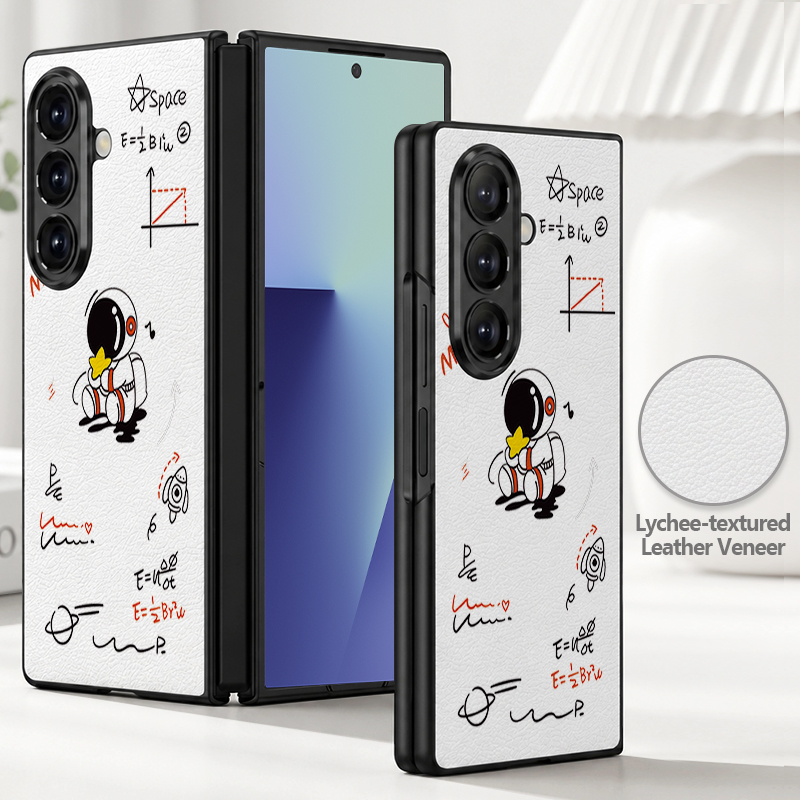 Phone Cases Z Fold 5 - 만화 우주비행사 프린트 PU 가죽 폰