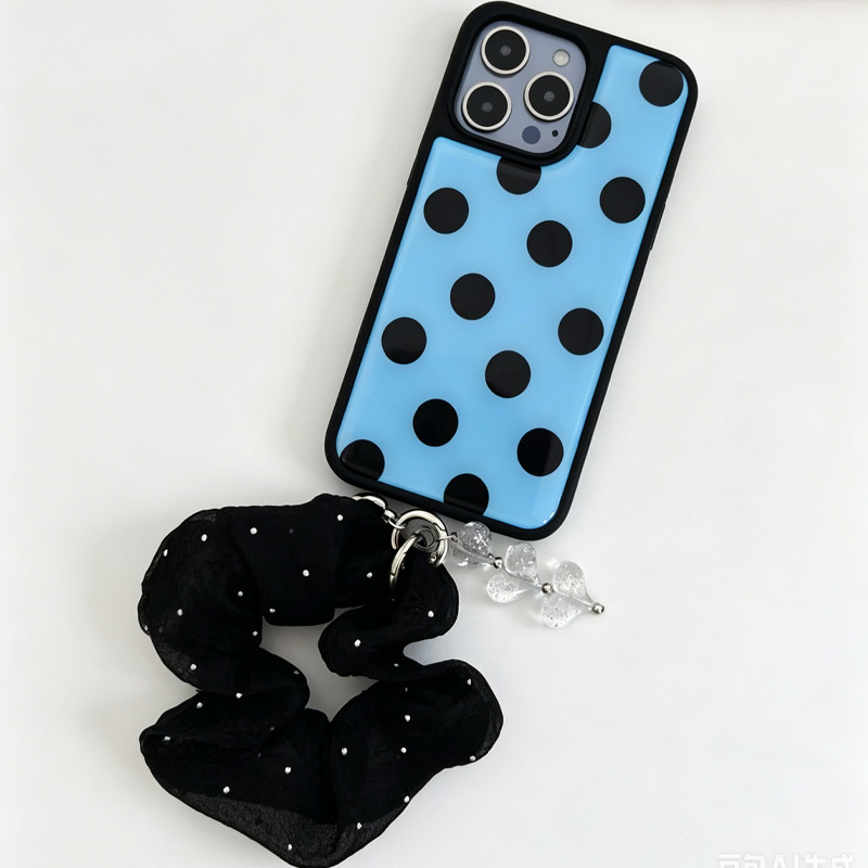 블루 블랙 폴카 도트 폰 케이스, 블랙 라인스톤 스크런 - Phone Cases With Charms 리뷰 및 가격