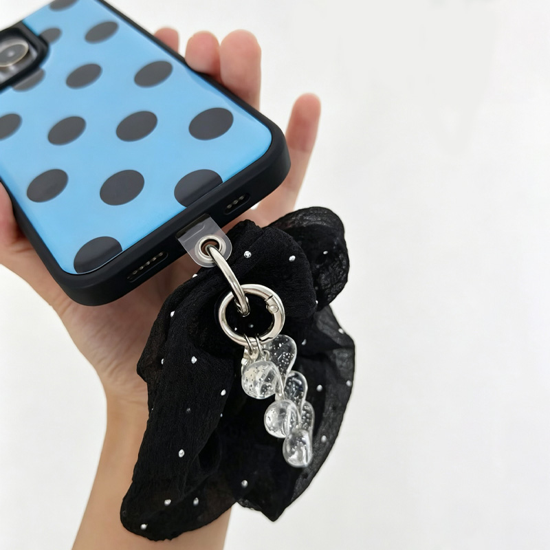 블루 블랙 폴카 도트 폰 케이스, 블랙 라인스톤 스크런 - Phone Cases With Charms 리뷰 및 가격