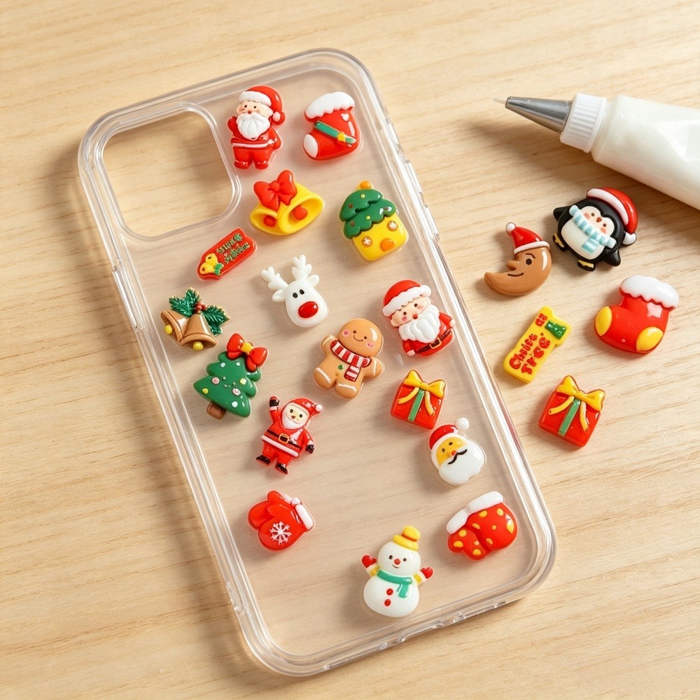 크리스마스 만화 레진 참, DIY 크림 글루 폰 케이스 - Phone Cases With Charms 리뷰 및 가격