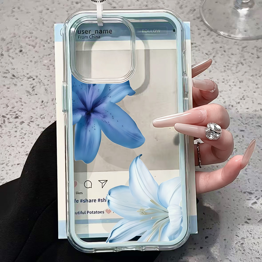 블루 릴리 플라워 투명 폰 케이스 아이폰 17 13 1 - Phone Cases Blue 리뷰 및 가격