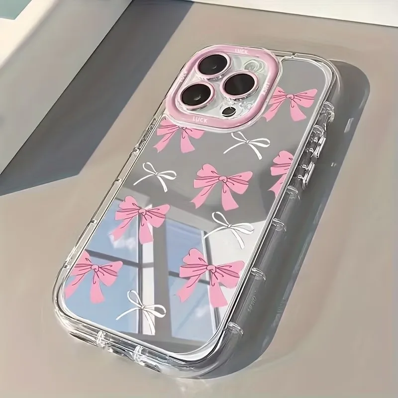심플 블루 핑크 리본 소녀 귀여운 메이크업 거울 폰 케 - Phone Cases Blue 리뷰 및 가격