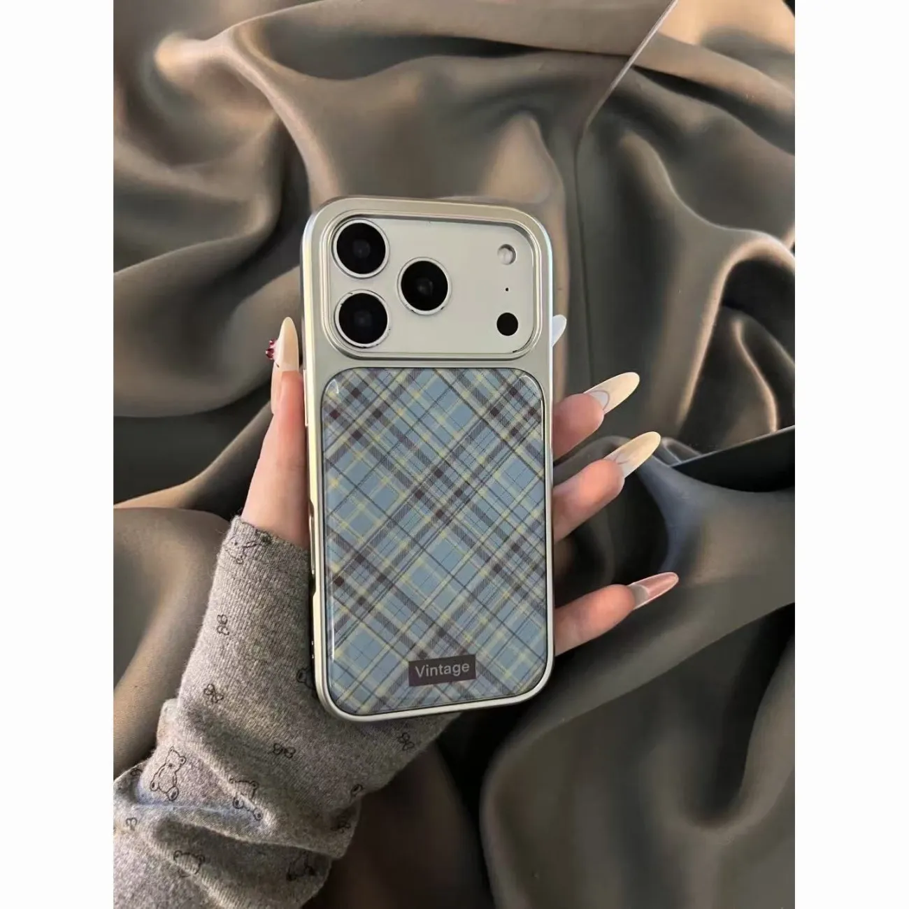 일본 및 한국 인스 레트로 블루 브라운 체크 패션 폰  - Phone Cases Blue 리뷰 및 가격