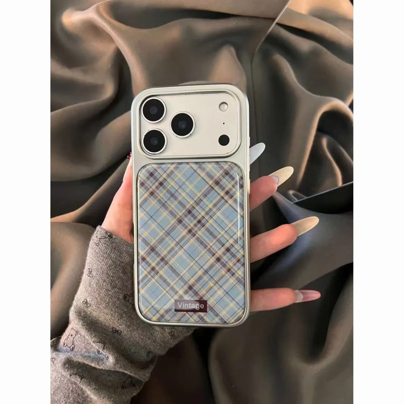 일본 및 한국 인스 레트로 블루 브라운 체크 패션 폰  - Phone Cases Blue 리뷰 및 가격