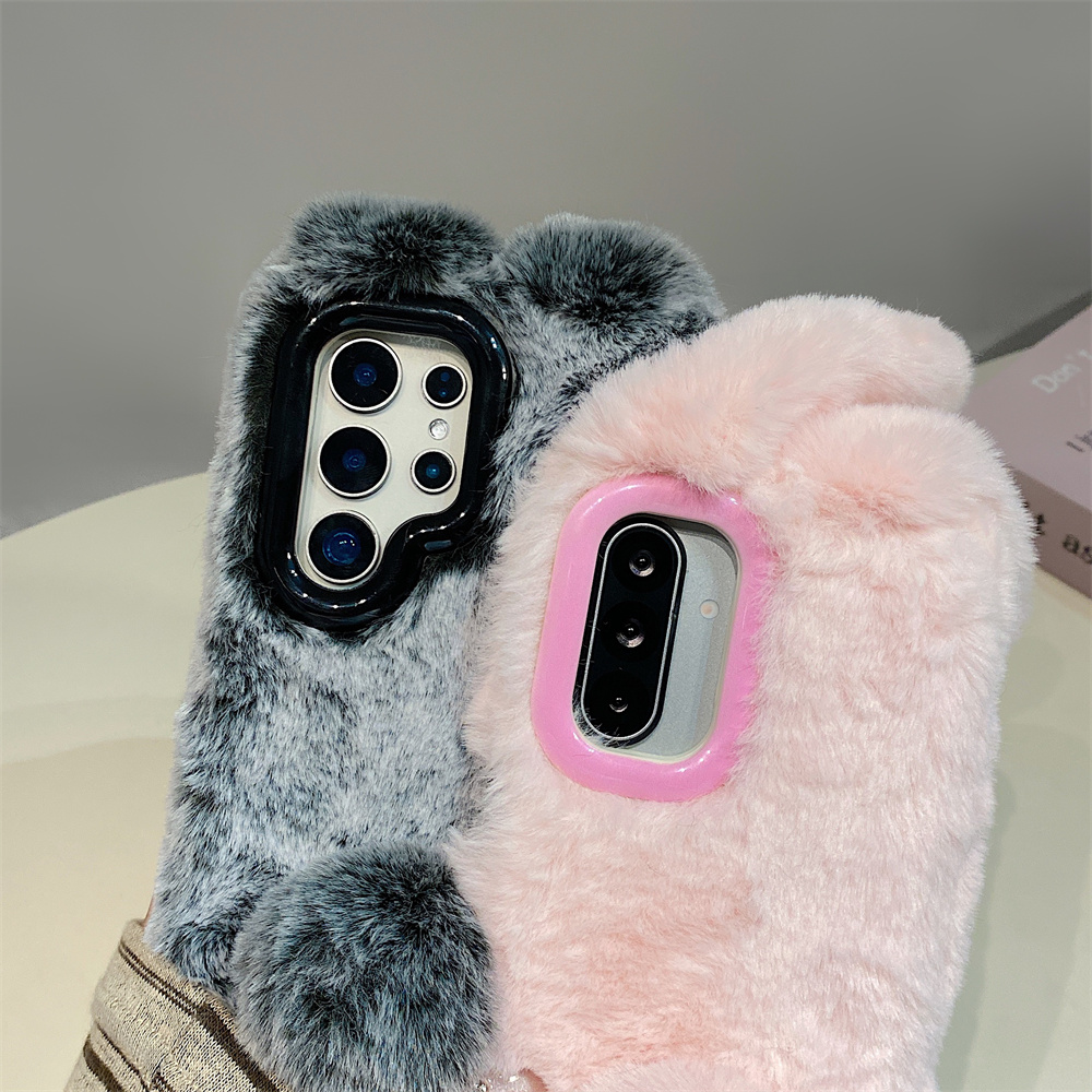 귀여운 토끼 귀 플러피 스탠드 폰 케이스 삼성 갤럭시  - Phone Cases With Camera Cover 리뷰 및 가격